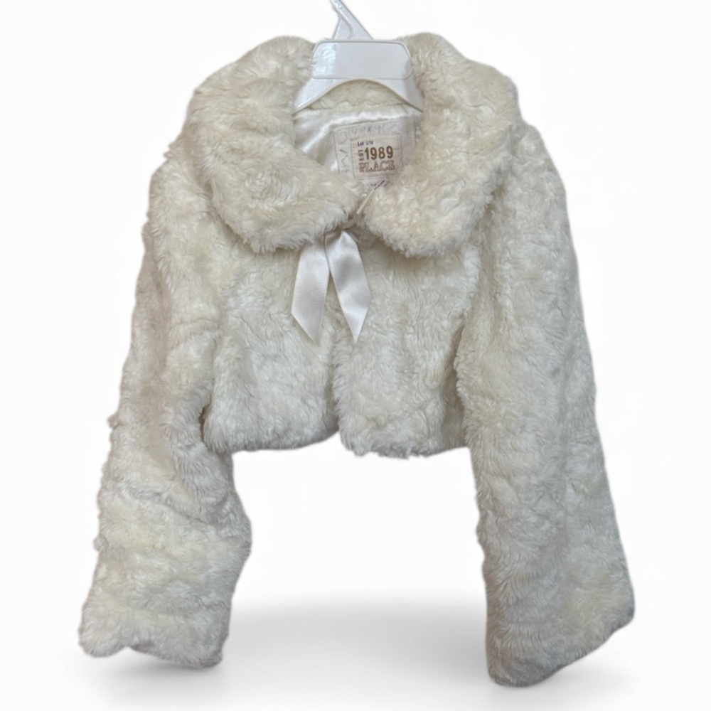 1989 PLACE Girl's Cream Furry Satin Bow L/S Jacket Short Waist Satin Lining 5/6